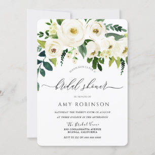 Invitación Flores blancas de champán Ducha nupcial elegante