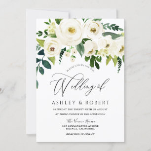 Invitación Flores blancas de champán elegante boda de primave