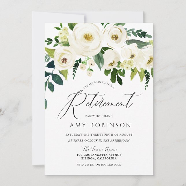 Invitación Flores blancas de champán Fiesta elegante de jubil (Anverso)