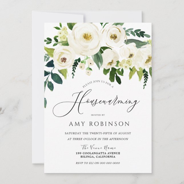 Invitación Flores blancas de champán Fiesta elegante de la ca (Anverso)