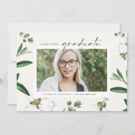 Invitación Flores blancas de color de agua vintage Graduación