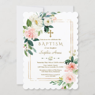 Invitación Flores blancas de encanto florecen el bautismo de 
