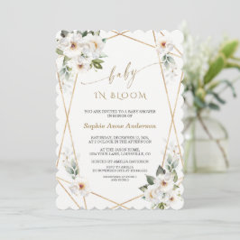 Invitación Flores blancas de encanto Subió a bebé de oro en f