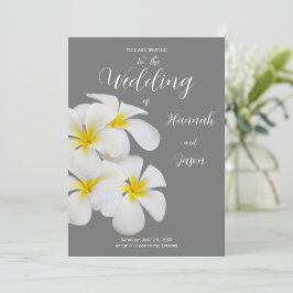 Invitación Flores blancas de Frangipani, en gris medio, Boda