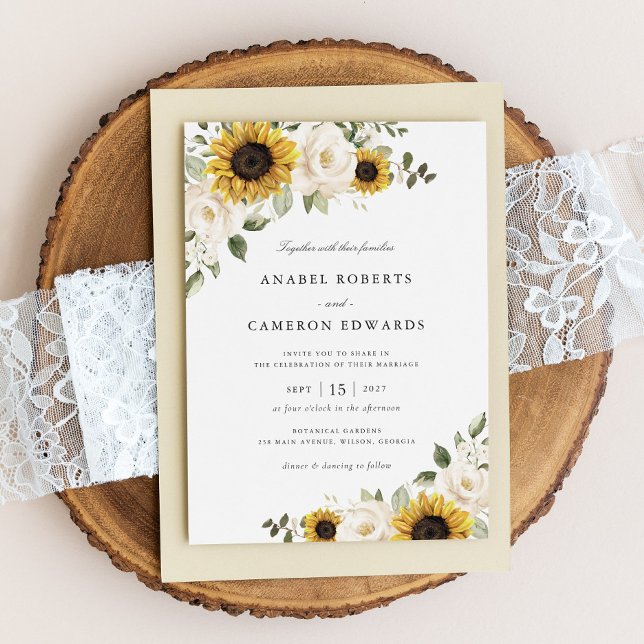 Invitación Flores blancas de girasol verde Boda elegante (Subido por el creador)