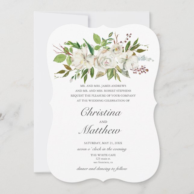 Invitación Flores blancas de jardín antiguo Elegante boda (Anverso)