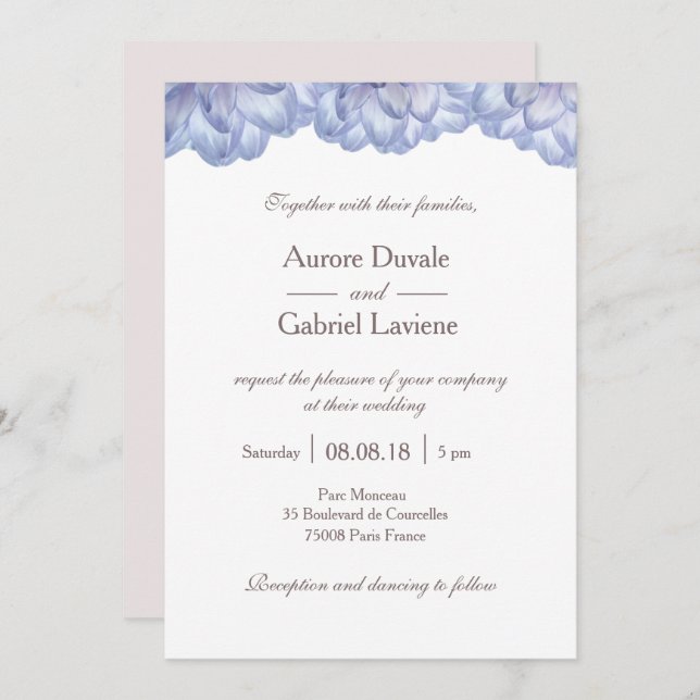 Invitación Flores blancas de lila floral pétalos boda (Anverso / Reverso)