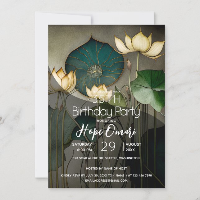 Invitación Flores blancas de Lotus, hermosa naturaleza curado (Anverso)