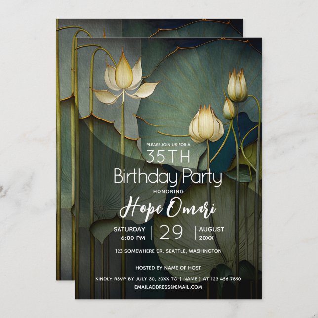 Invitación Flores blancas de Lotus, hermosa naturaleza curado (Anverso / Reverso)