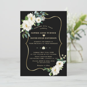 Invitación Flores blancas de marfil modernas Subió Boda negro