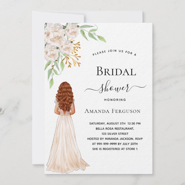 Invitación Flores blancas de novia ducha de novia de lujo ver (Anverso)