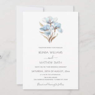 Invitación Flores Blancas de Oro Azul