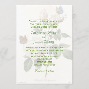 Invitación Flores blancas de rosa vintage boda cristiana