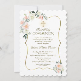 Invitación Flores Blancas Delicadas De Rubor Primero Comunión