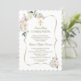 Invitación Flores Blancas Delicadas De Rubor Primero Comunión