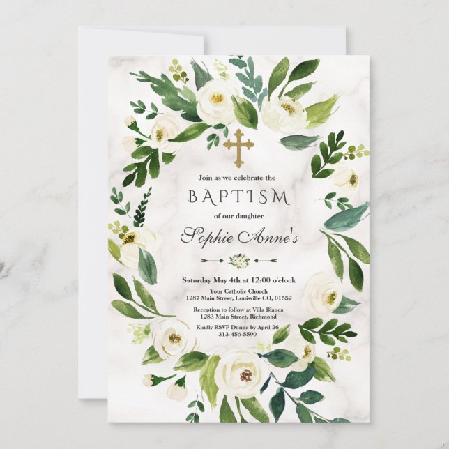 Invitación Flores Blancas Delicadas Flores De Mármol Marble B (Anverso)