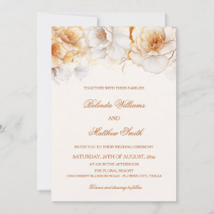 Invitación Flores blancas doradas
