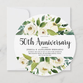 Invitación Flores blancas doradas 50 aniversario de bodas