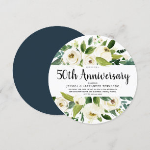 Invitación Flores blancas doradas 50 aniversario de bodas
