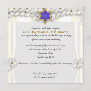 Invitación Flores blancas dosel boda judío