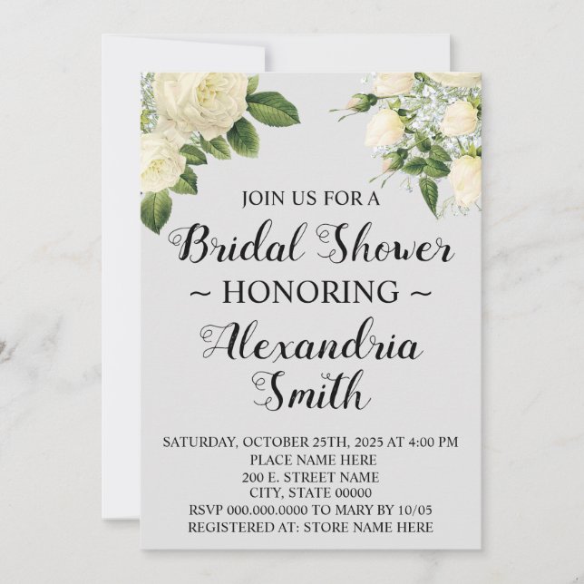 Invitación Flores blancas | Ducha de novia (Anverso)