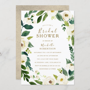 Invitación Flores Blancas Ducha Naranja Botánica Bridal