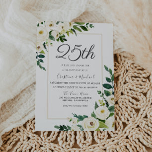 Invitación Flores Blancas Elegantes 25 Aniversario de Boda