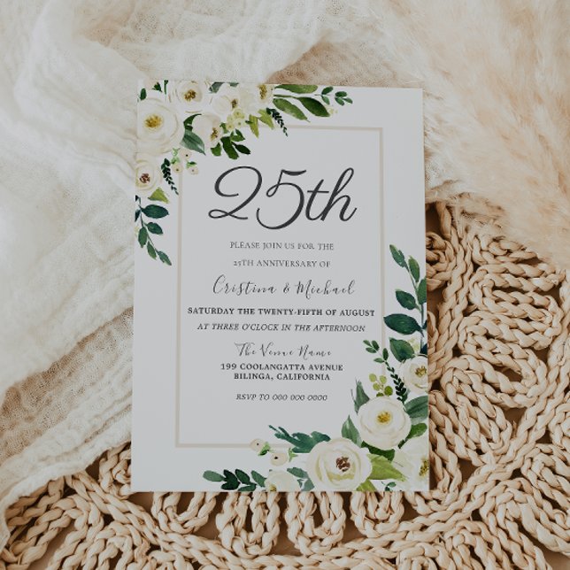 Invitación Flores Blancas Elegantes 25 Aniversario de Boda (Subido por el creador)