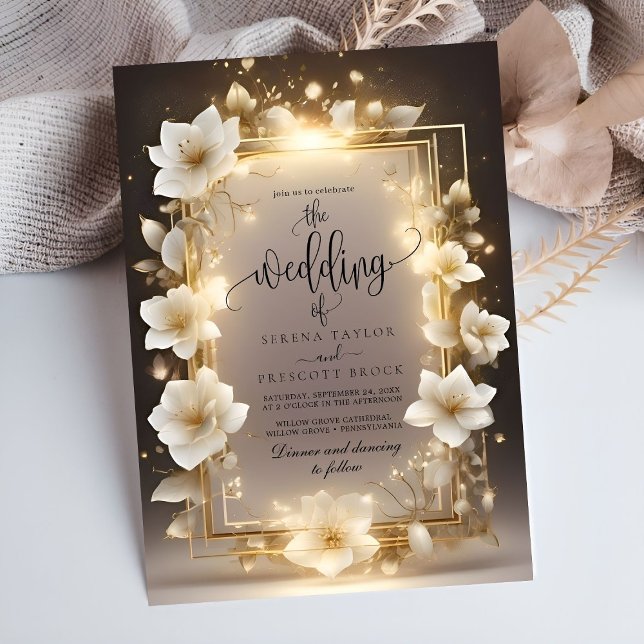 Invitación Flores blancas elegantes con Boda de luces (Subido por el creador)