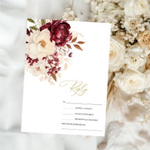 Flores blancas elegantes de color burdeos RSVP