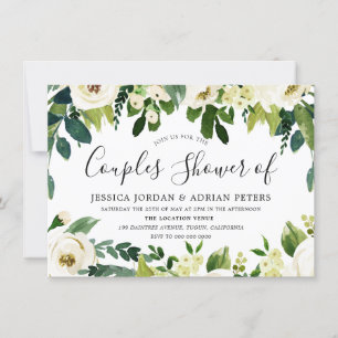 Invitación Flores Blancas Elegantes Ducha de Parejas Hermosas