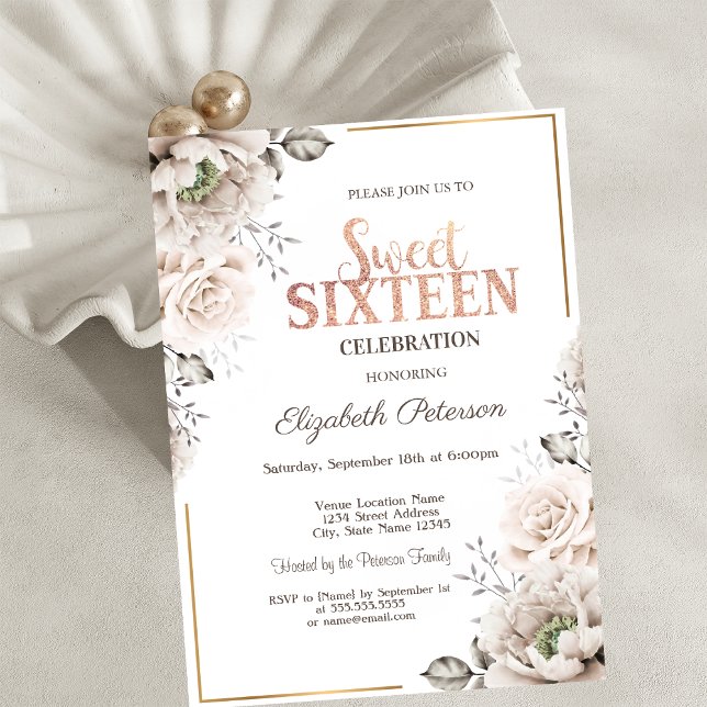 Invitación Flores blancas elegantes dulces 16 (Subido por el creador)