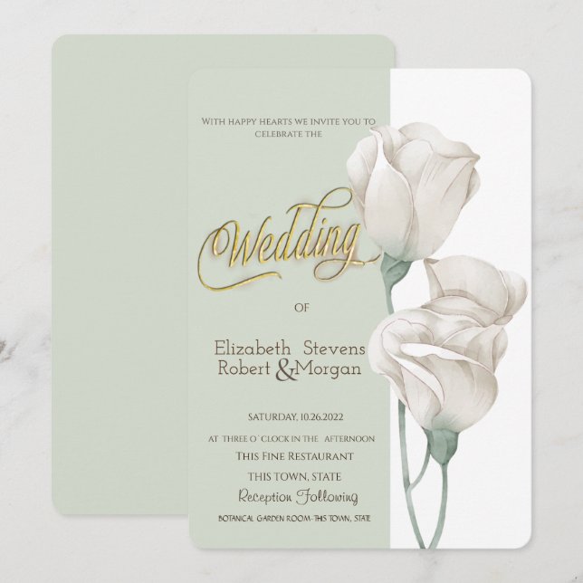 Invitación Flores Blancas Elegantes Rosas Boda (Anverso / Reverso)