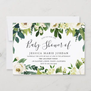 Invitación Flores blancas elegantes y bellas Baby Shower