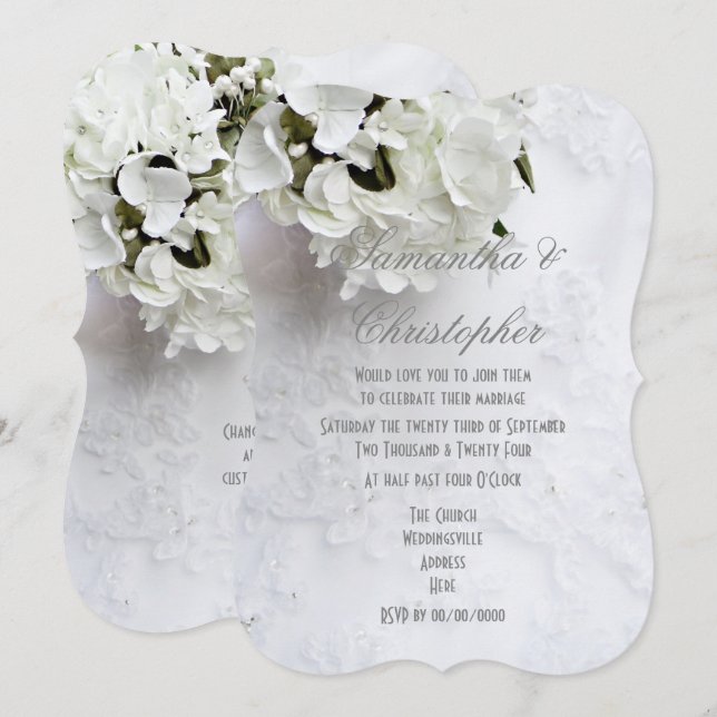 Invitación Flores blancas en el vestido de novia boda (Anverso / Reverso)