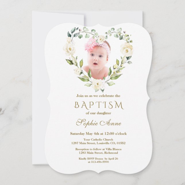 Invitación Flores Blancas Encantadoras Chicas Florales Bautis (Anverso)