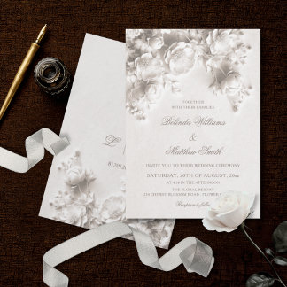 Invitación Flores Blancas Esculturas Rosas 3D Boda
