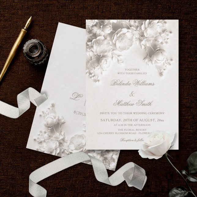 Invitación Flores Blancas Esculturas Rosas 3D Boda (Subido por el creador)