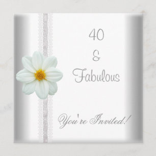 Invitación Flores Blancas Fabuloso Cumpleaños 40 Encaje de Fi