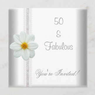 Invitación Flores Blancas Fabuloso Cumpleaños 50 Encaje
