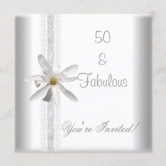 Invitación Flores Blancas Fabuloso Cumpleaños 50 Encaje
