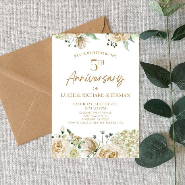 Invitación Flores blancas florales 5º aniversario Boda (Subido por el creador)