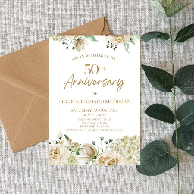 Invitación Flores blancas florales 50° aniversario Boda (Subido por el creador)