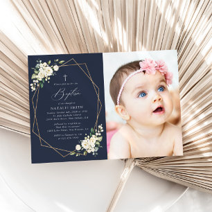 Invitación Flores Blancas, Flores Crema, Boho, Bautizo Floral