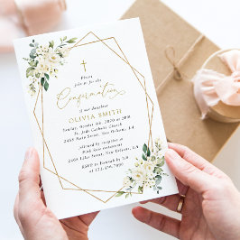 Invitación Flores Blancas, Flores Crema, Boho, Confirmación
