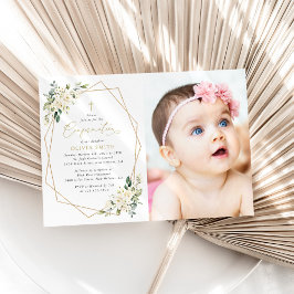 Invitación Flores blancas, flores crema, Boho, Confirmación