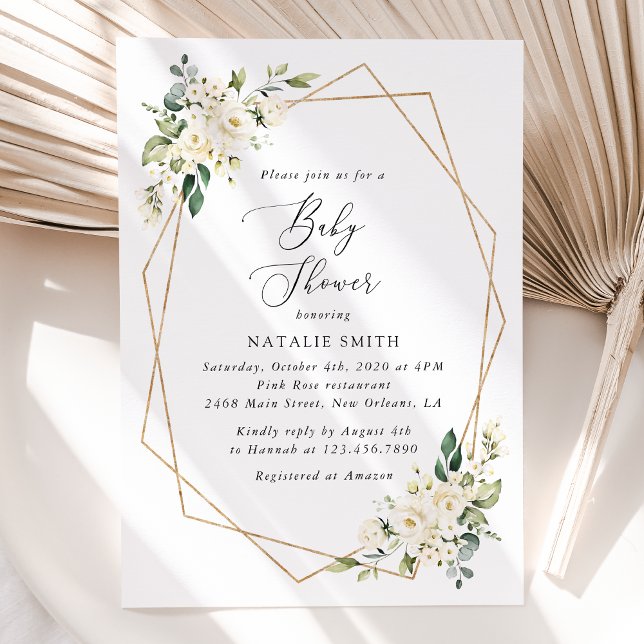 Invitación Flores blancas, flores de crema, boho, Baby Shower (Subido por el creador)