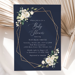 Invitación Flores blancas, flores de crema, boho, Baby Shower
