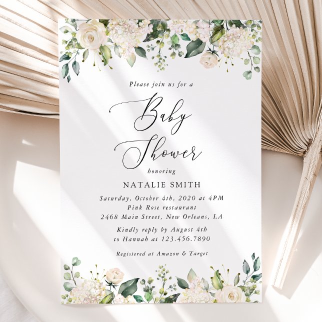 Invitación Flores blancas, flores de crema, boho, Baby Shower (Subido por el creador)