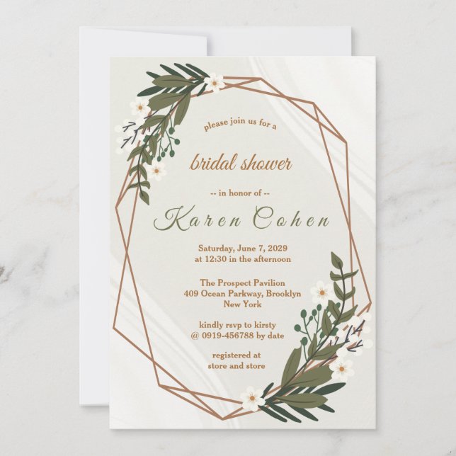 Invitación Flores blancas geométricas Verdor Ducha Bridal (Anverso)